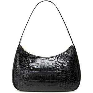 Women Crocodile Black Imported Polyester Leather Zipper Closure Tote Handbag